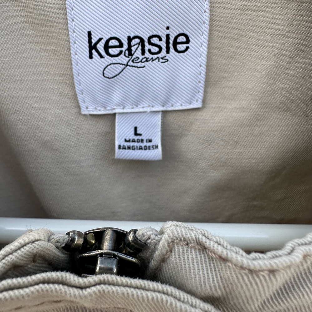 Kensie Cream Khaki Jean Jacket- Pockets- Large - Picture 2 of 13